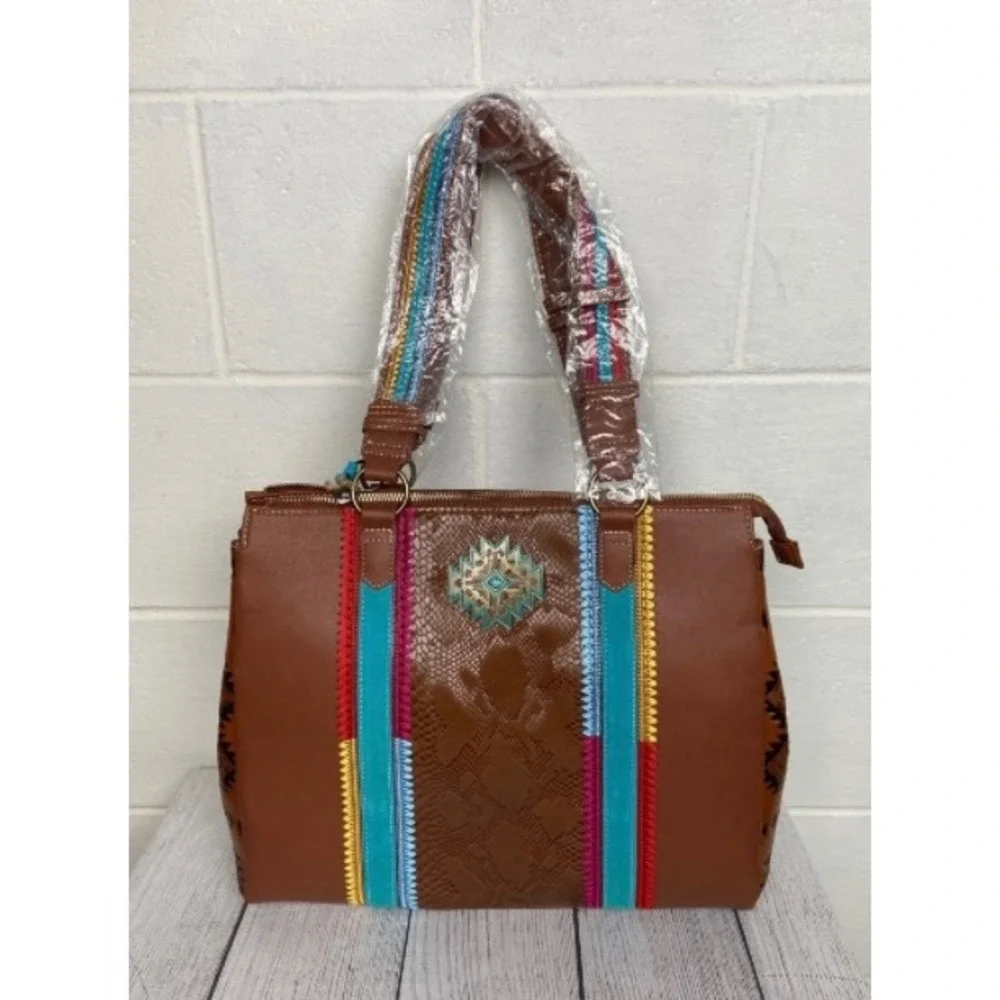 Catchfly Studio Aztec Embroidered Concealed Carry Satchel Purse Western Tote Bag